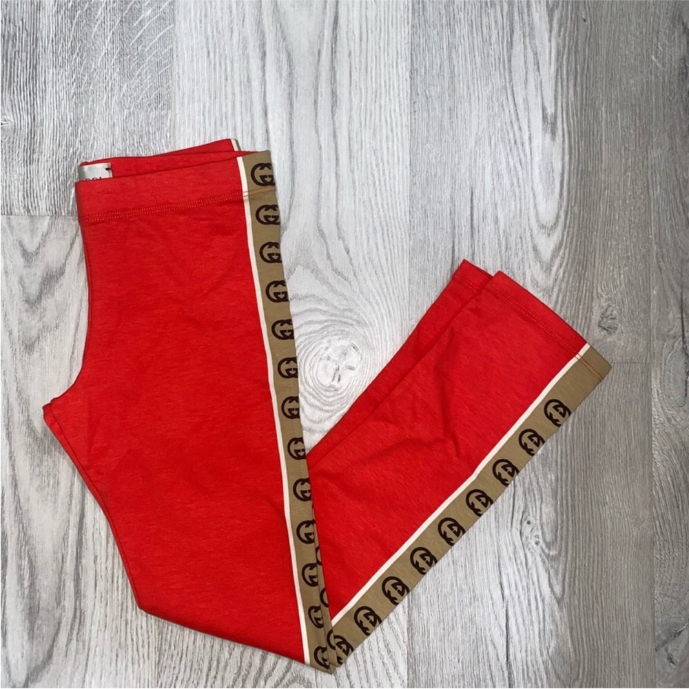 Gucci Kids Red Leggings with Logo Trim